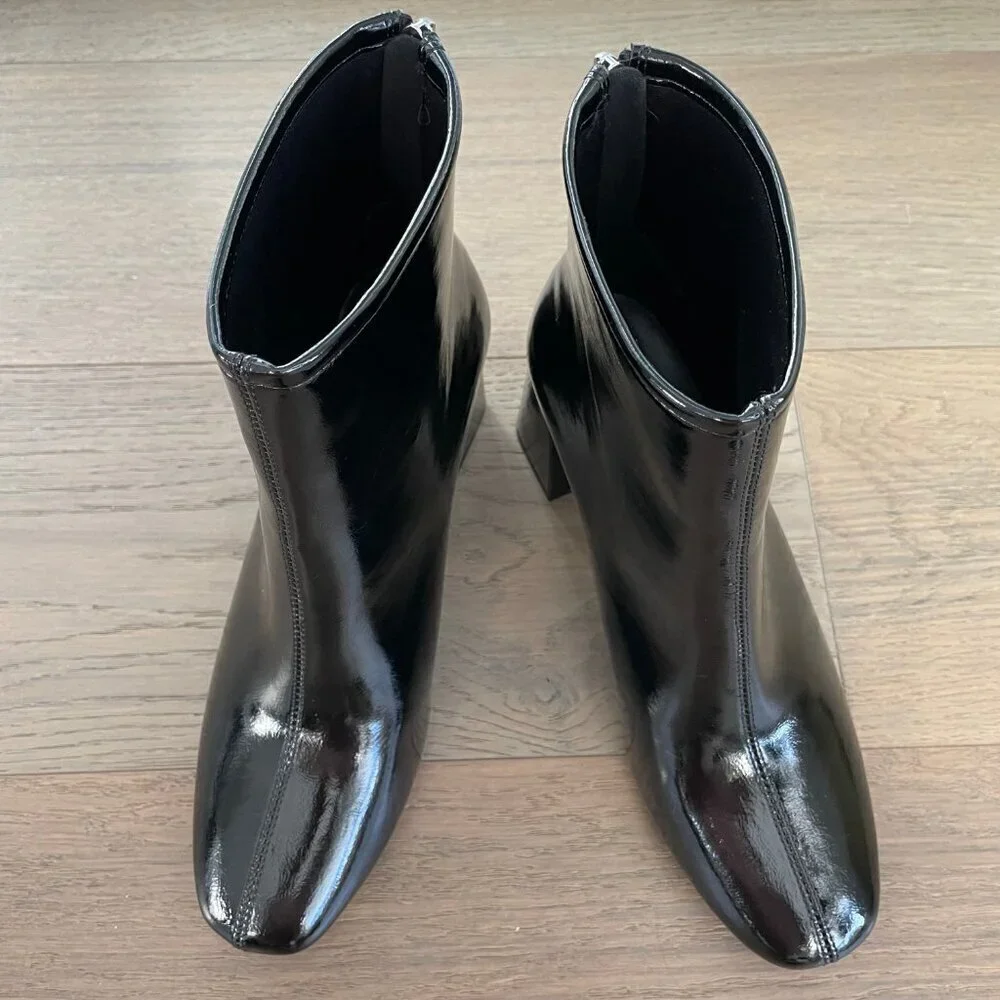 Sheln Almond Toe Chunky Heel Back Zip Waterproof Fashion Booties Black Sz 10 NWT - Picture 7 of 10